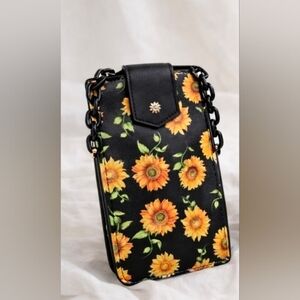 Sunflower Print Black Crossbody Bag